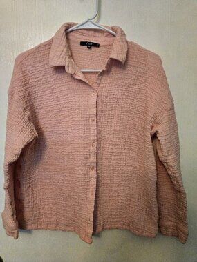 Etam light pink crinkly textured blouse top Size XL